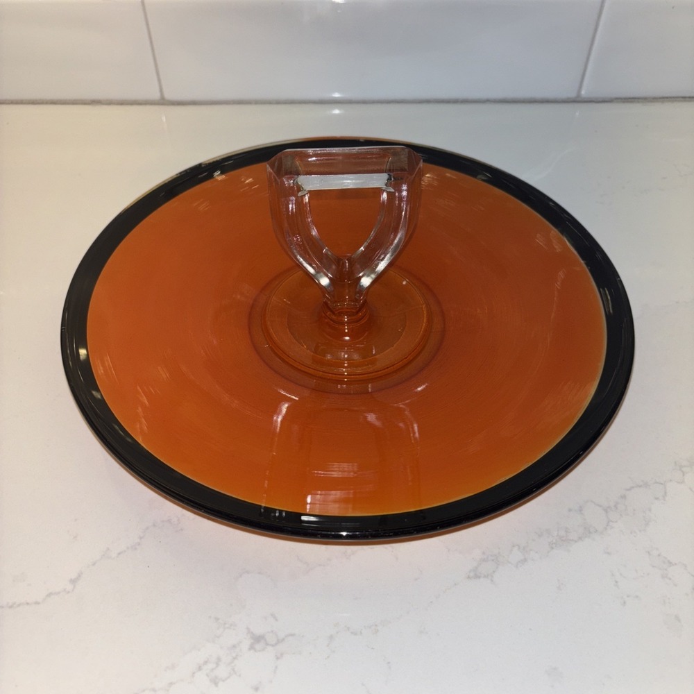 MCM Art Deco Orange & Black Catch All Trinket Tray‎ Or Halloween Candy Holder